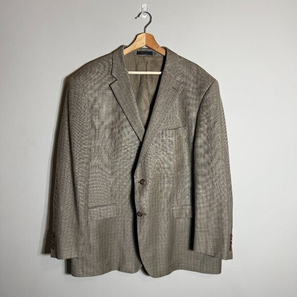 Lauren Ralph Lauren Silk Wool Plaid Sport Coat Dinner Jacket Blazer Mens 48R Tan - Picture 2 of 14
